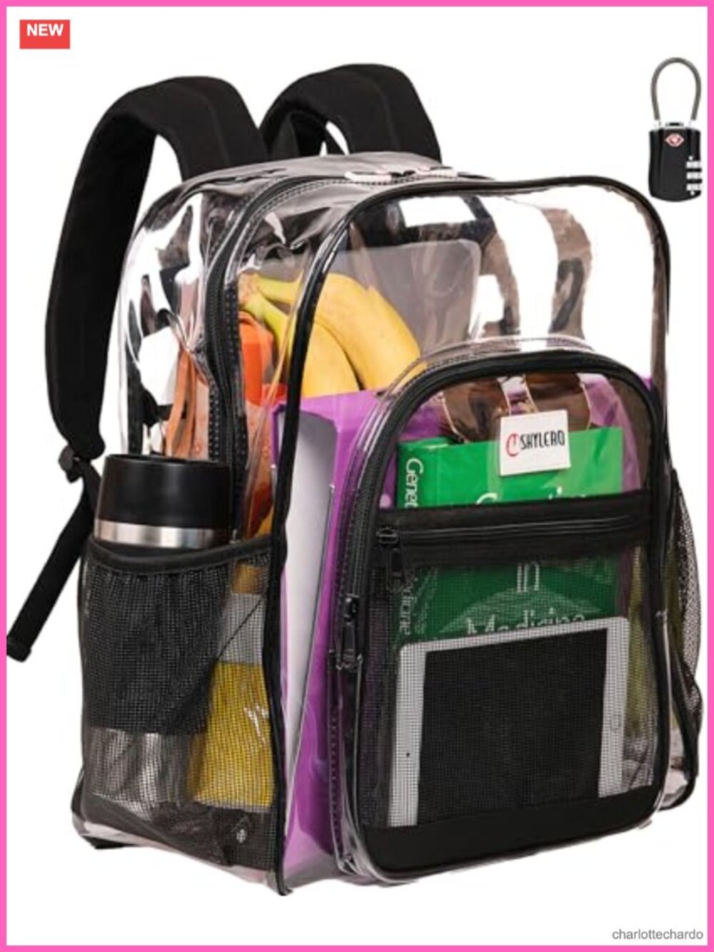 Heavy Duty XL Clear Backpack with TSA Lock, YKK Zippers, Key Holder, 32L